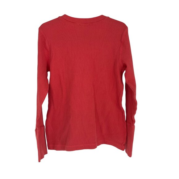 Sundance orange Long-Sleeve thermal waffle knit Cotton Blend Top Button Cuff L - Picture 2 of 9